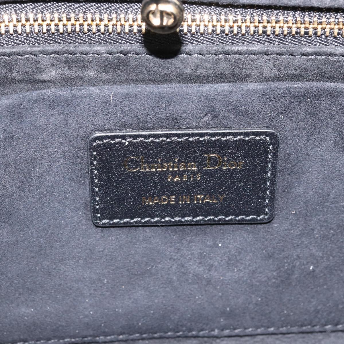 Christian Dior Lady Dior Hand Bag Leather 2way Black Gold Auth BA10329SM