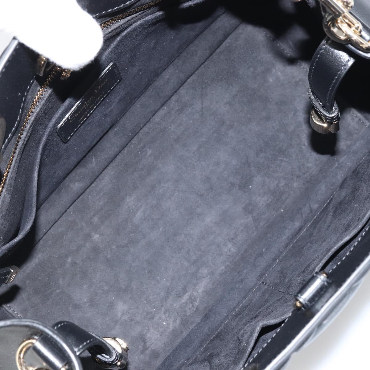 Christian Dior Lady Dior Hand Bag Leather 2way Black Gold Auth BA10329SM