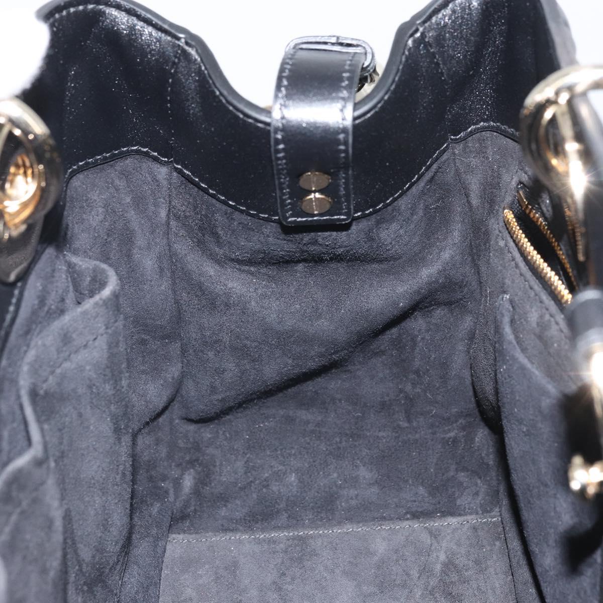 Christian Dior Lady Dior Hand Bag Leather 2way Black Gold Auth BA10329SM