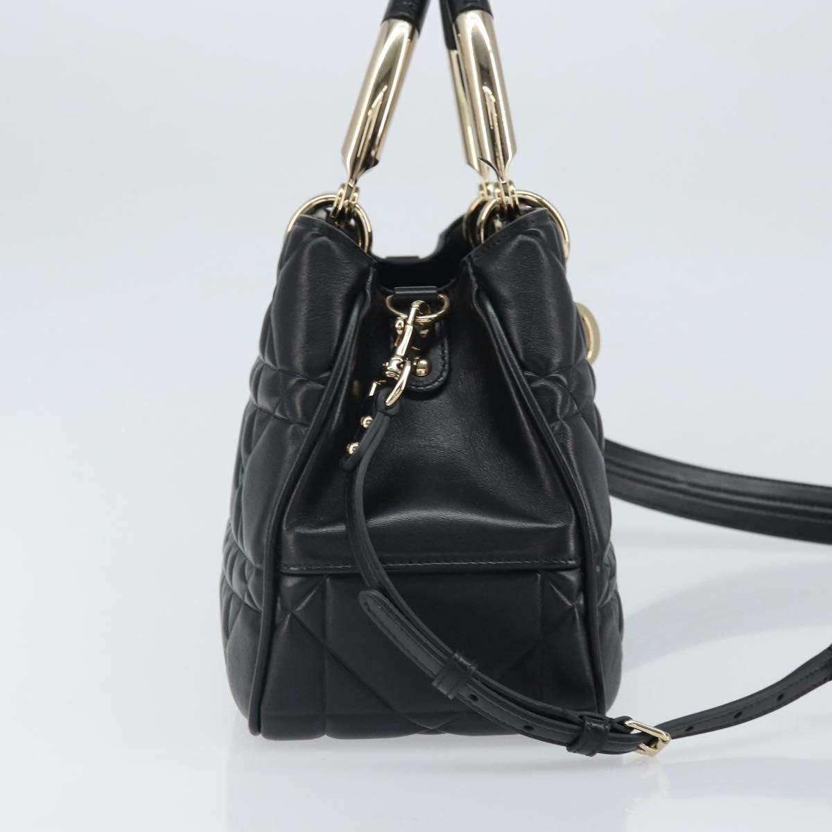 Christian Dior Lady Dior Hand Bag Leather 2way Black Gold Auth BA10329SM