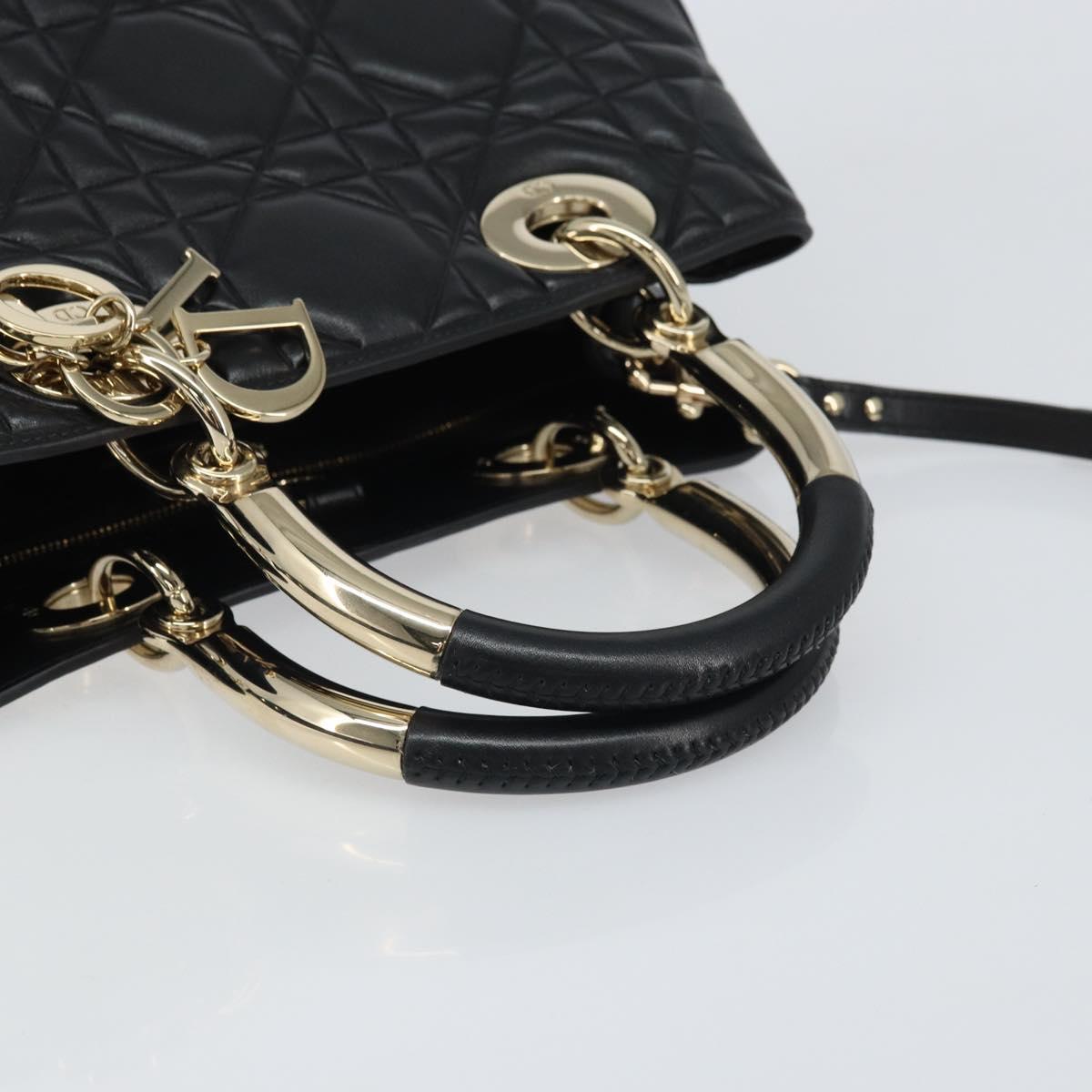 Christian Dior Lady Dior Hand Bag Leather 2way Black Gold Auth BA10329SM