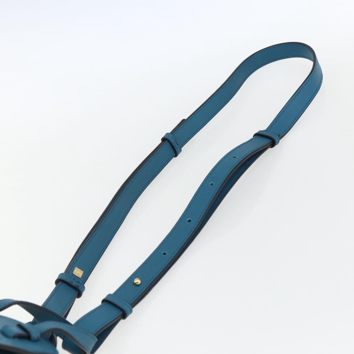 LOEWE Anagram Hammock Drawstring Mini Bag Leather Blue Gold Auth BA10330SM
