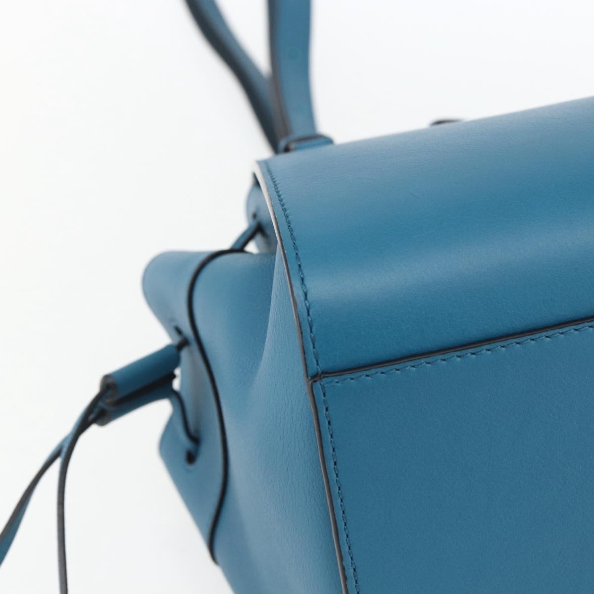 LOEWE Anagram Hammock Drawstring Mini Bag Leather Blue Gold Auth BA10330SM