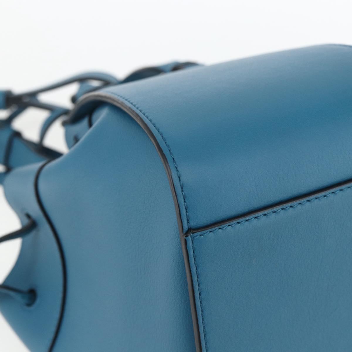 LOEWE Anagram Hammock Drawstring Mini Bag Leather Blue Gold Auth BA10330SM
