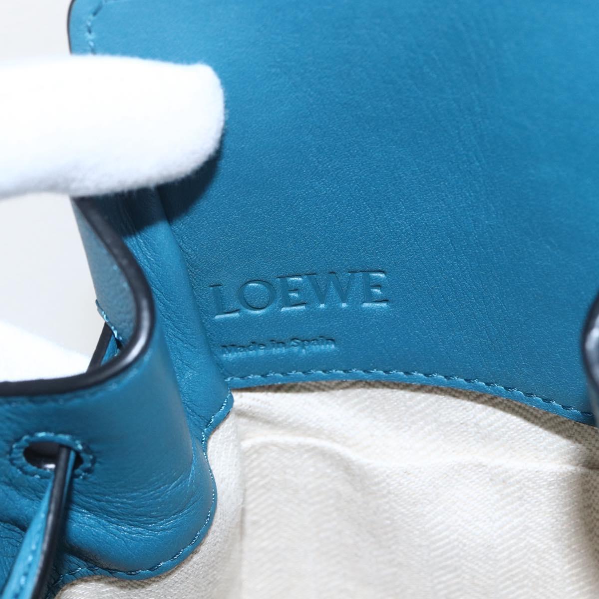 LOEWE Anagram Hammock Drawstring Mini Bag Leather Blue Gold Auth BA10330SM