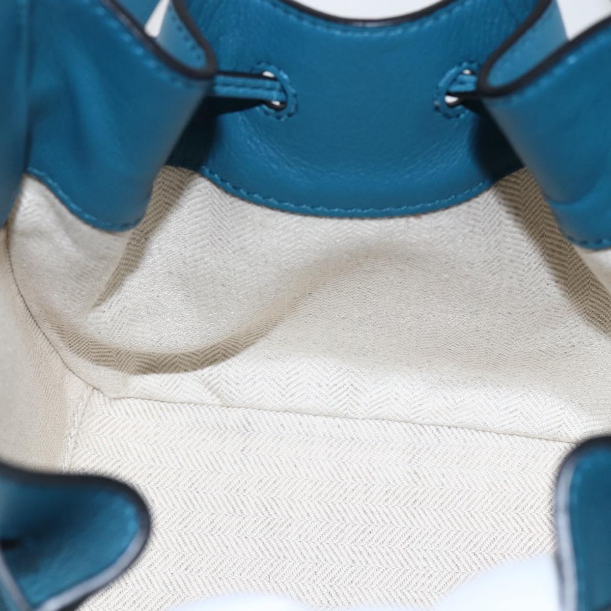 LOEWE Anagram Hammock Drawstring Mini Bag Leather Blue Gold Auth BA10330SM