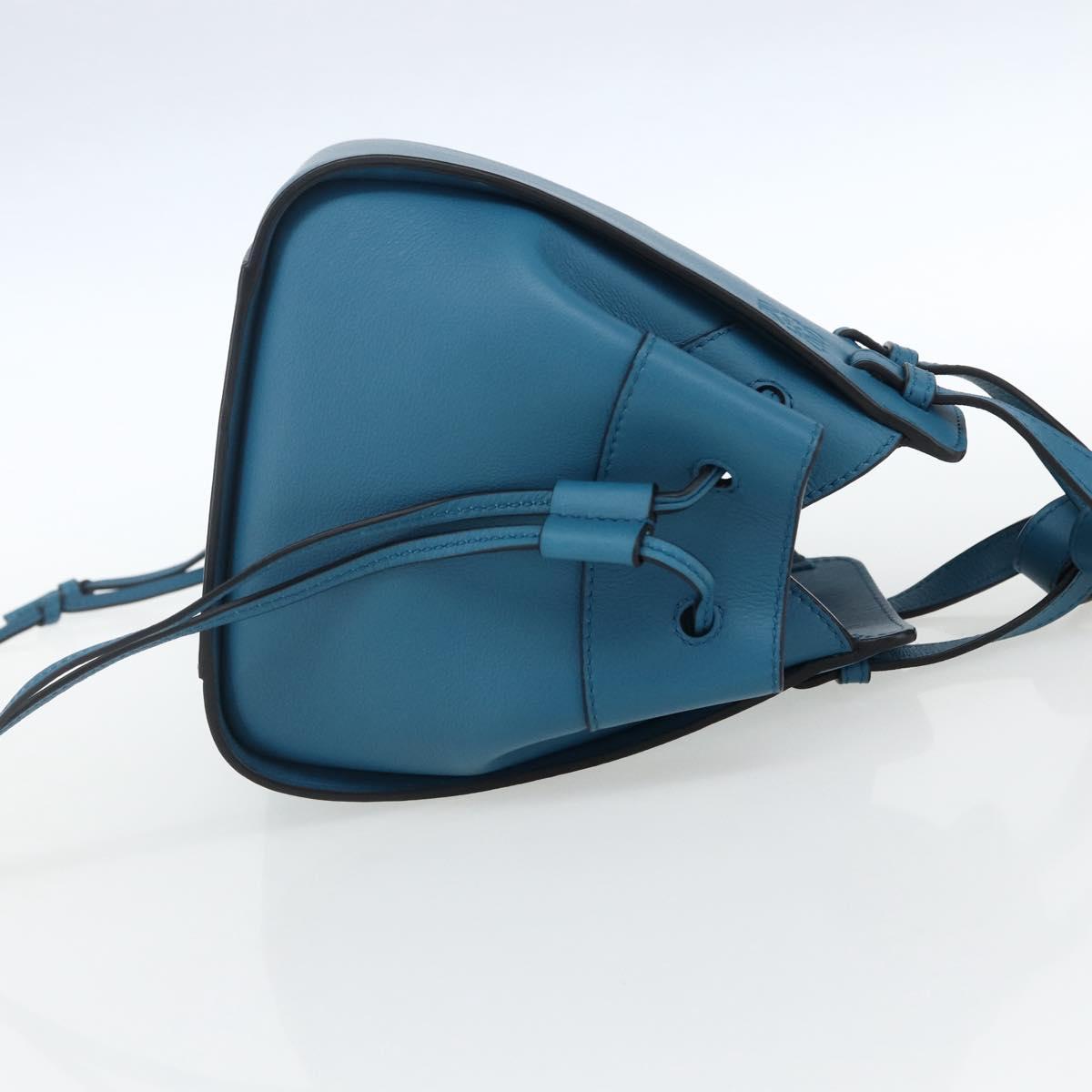 LOEWE Anagram Hammock Drawstring Mini Bag Leather Blue Gold Auth BA10330SM