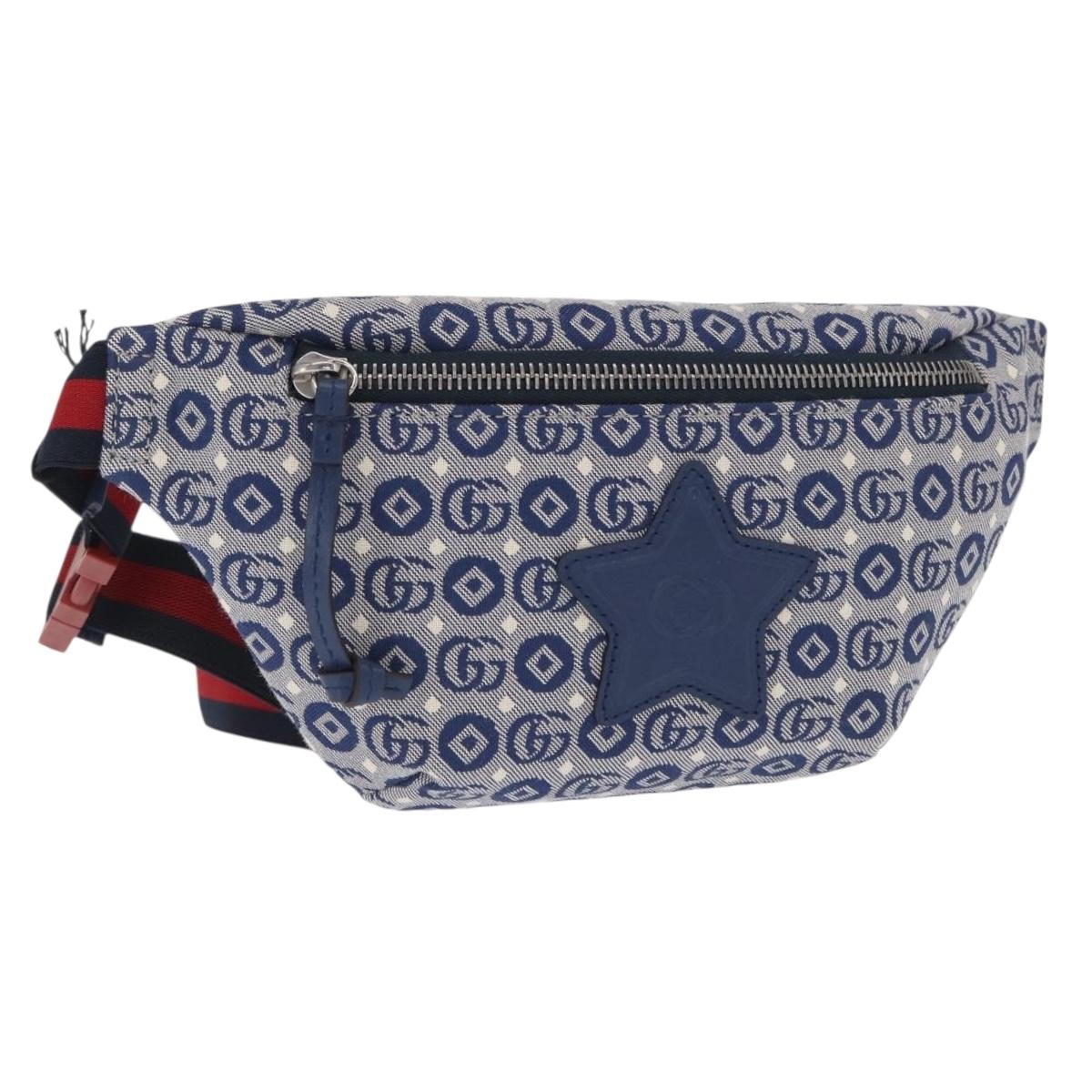 GUCCI Children's Sherry Line Waist bag Canvas Navy Red blue 502095 Auth BA10334