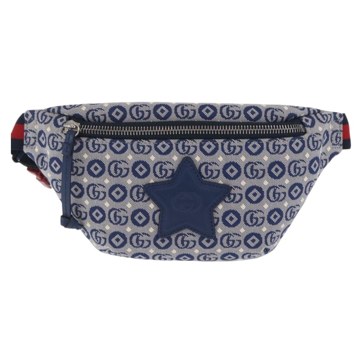 GUCCI Children's Sherry Line Waist bag Canvas Navy Red blue 502095 Auth BA10335