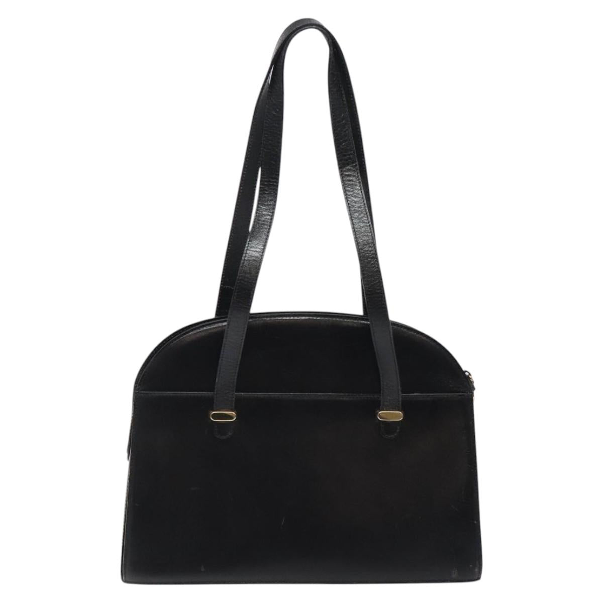 BALLY Shoulder Bag Leather Black Gold Auth BA1034