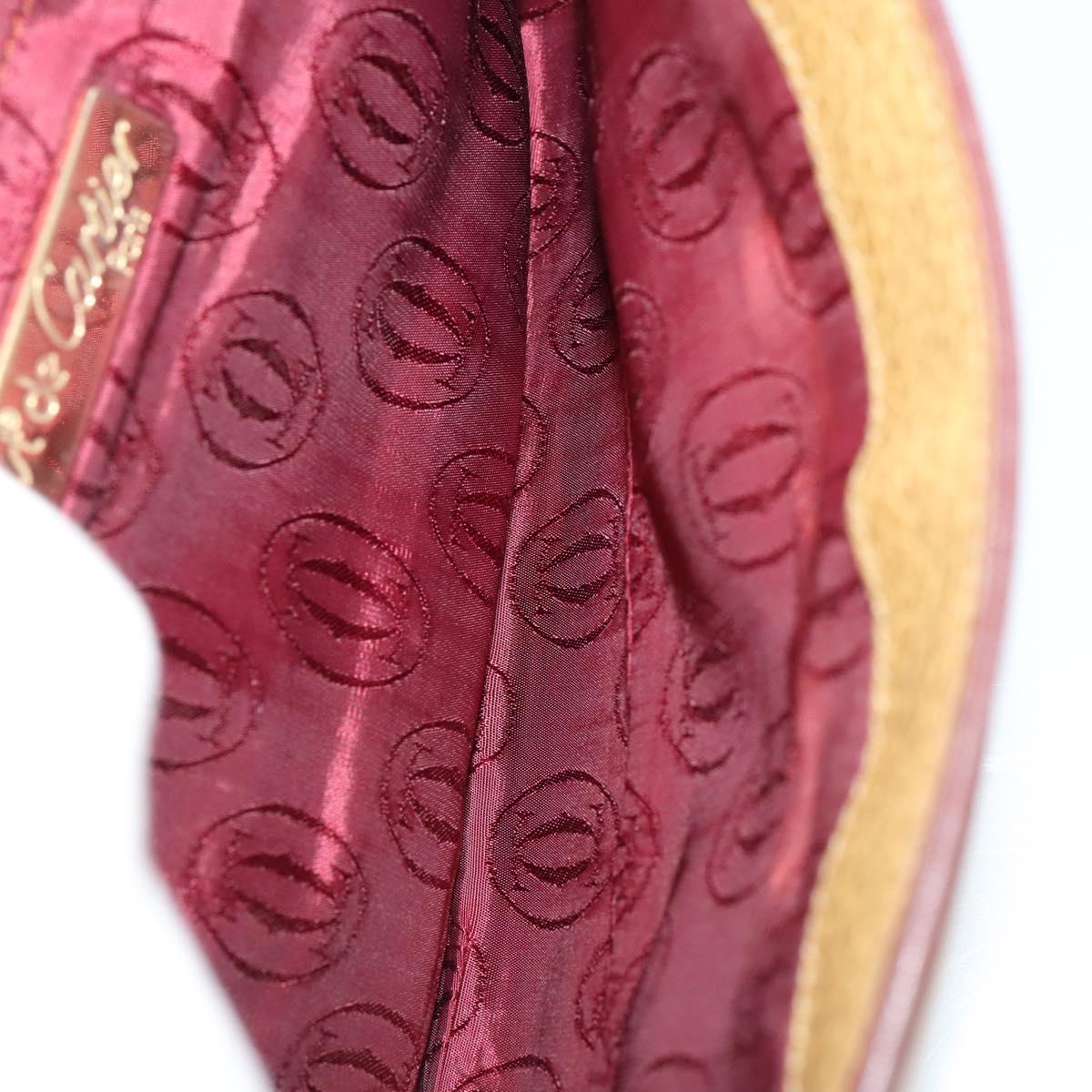CARTIER Must Line Clutch Bag Leather 2 Set Bordeaux Gold Auth BA10341