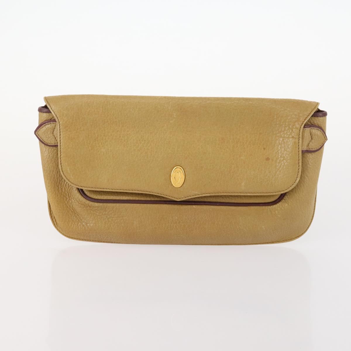 CARTIER Must Line Clutch Bag Leather 2 Set Bordeaux Gold Auth BA10341