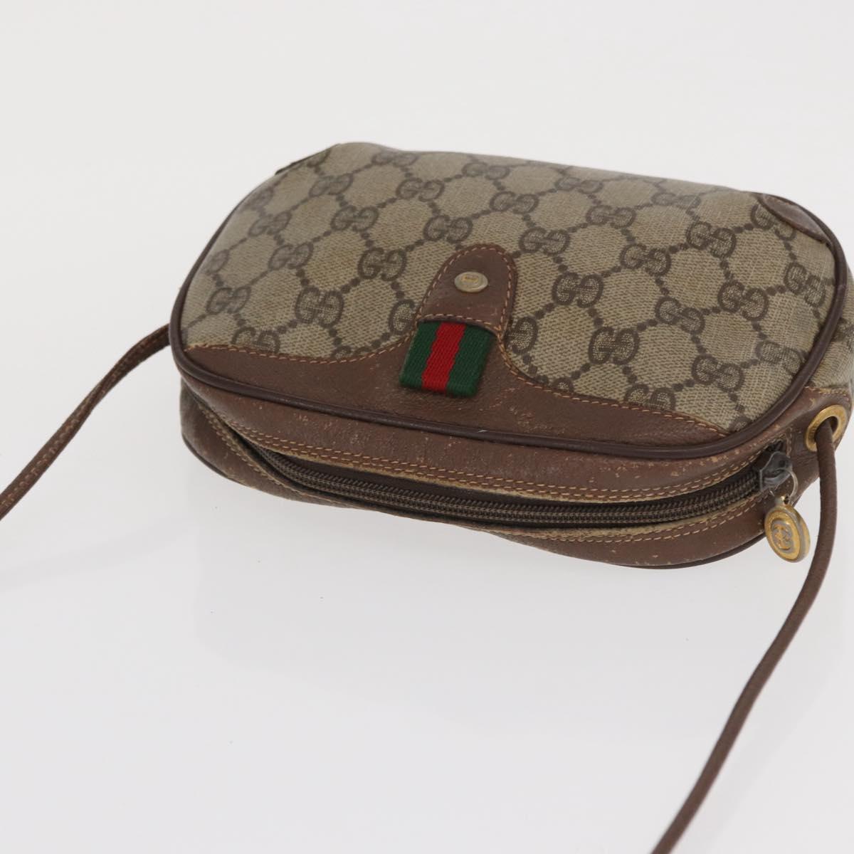 GUCCI GG Supreme Web Sherry Line Bag PVC Beige Gold 156 02 066 Auth BA10344