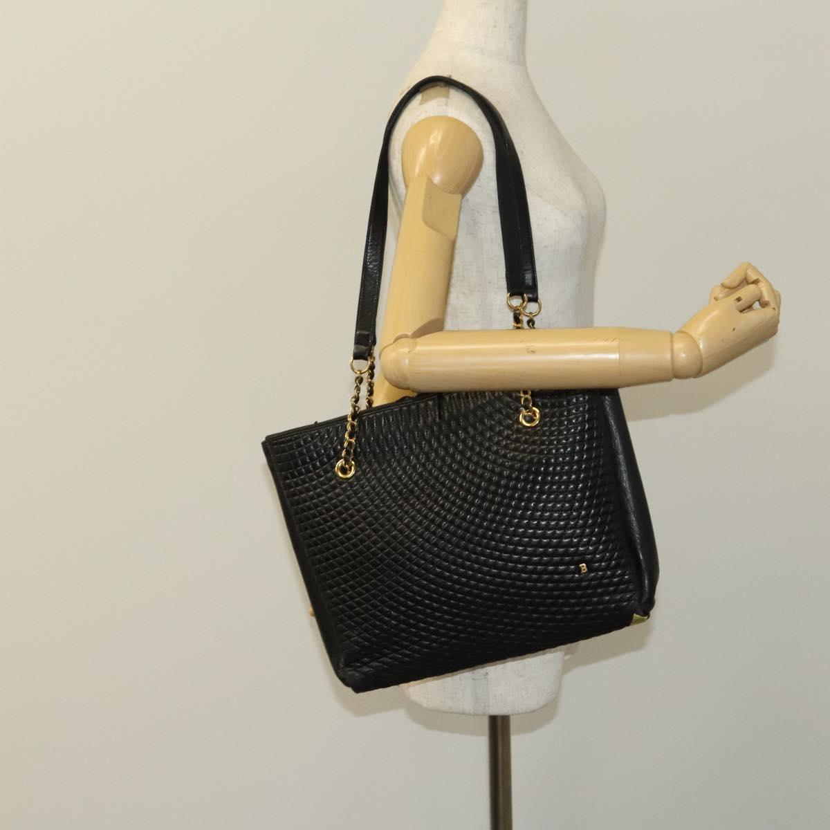 BALLY Quilted Shoulder Bag Leather Black Gold Auth BA1035