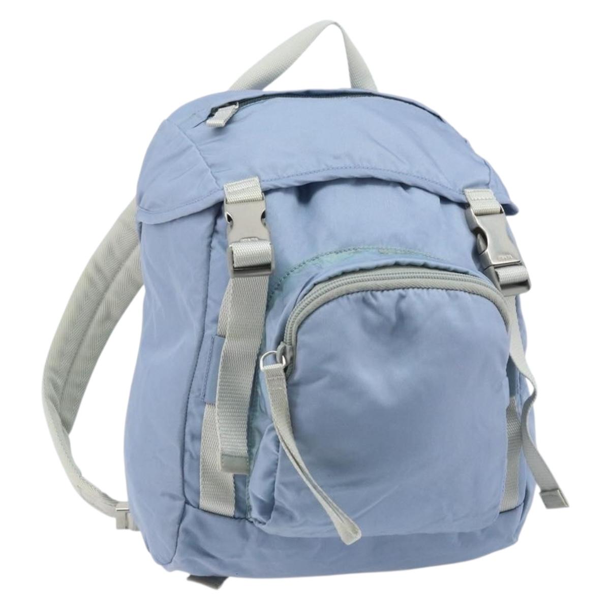 PRADA Backpack Nylon Light Blue Silver Auth BA10351