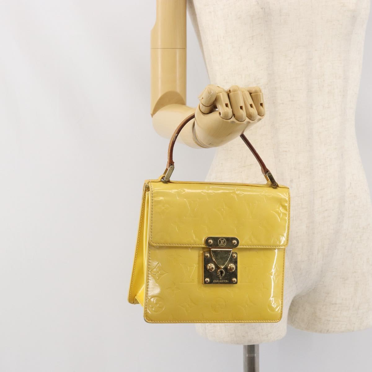 LOUIS VUITTON Monogram Vernis Spring Street Bag Lime Yellow M91068 Auth BA10357
