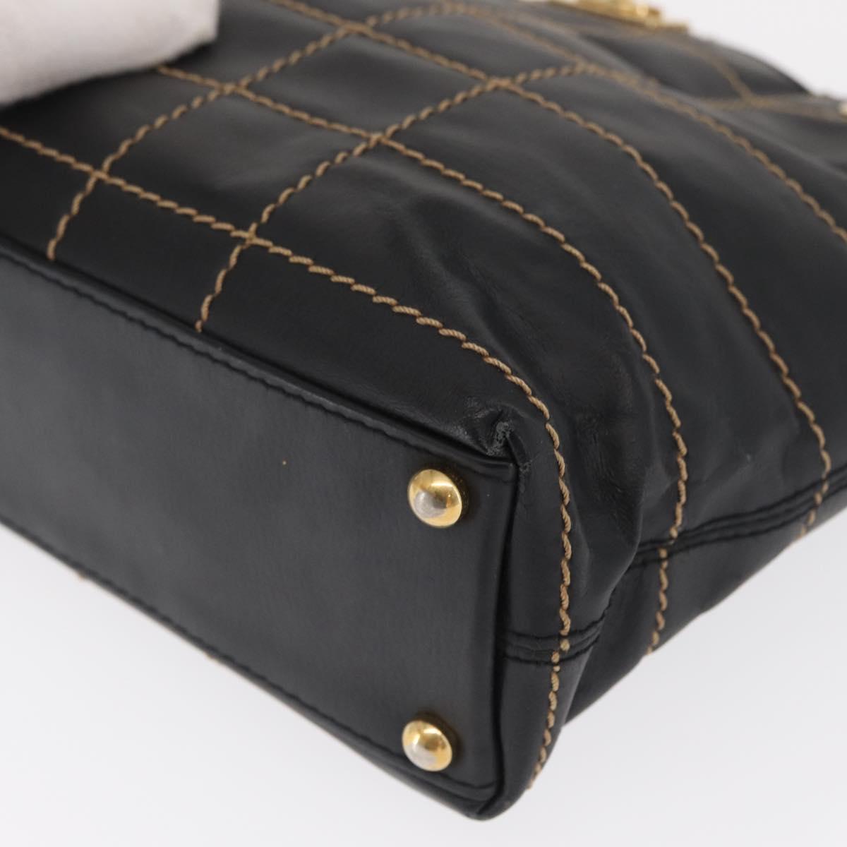 CHANEL Choco Bar Chain Hand Bag Leather Black Gold CC Auth BA10362