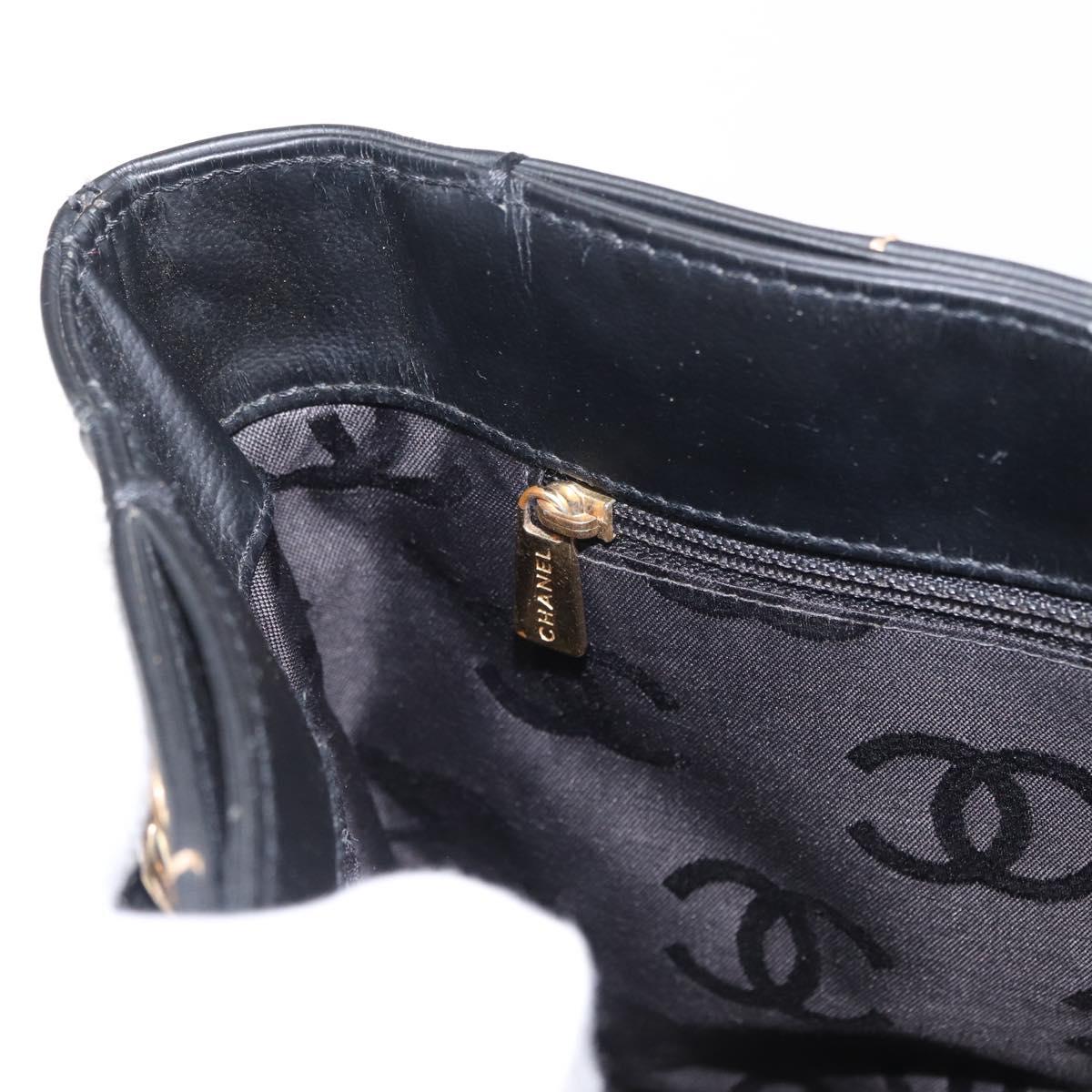 CHANEL Choco Bar Chain Hand Bag Leather Black Gold CC Auth BA10362