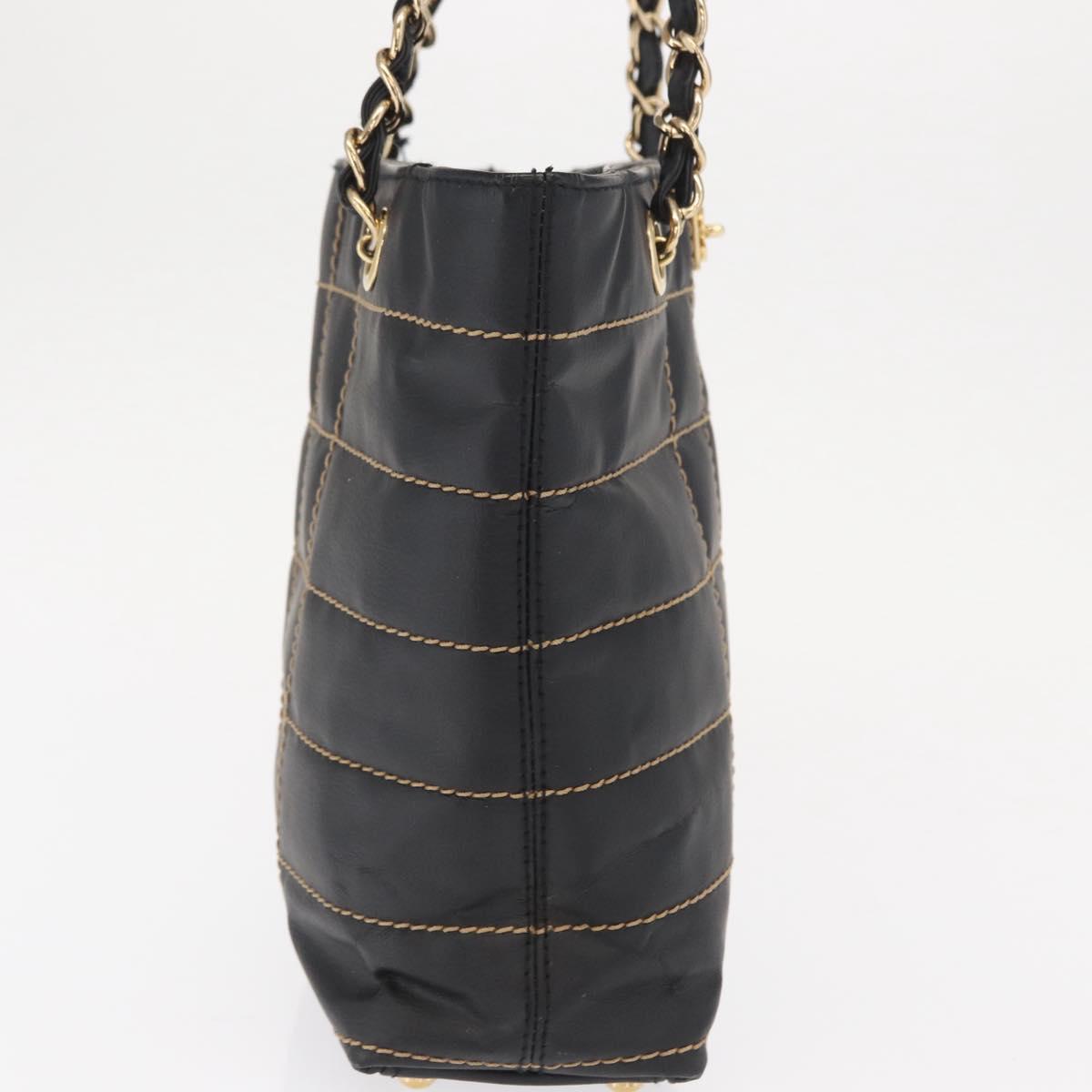 CHANEL Choco Bar Chain Hand Bag Leather Black Gold CC Auth BA10362