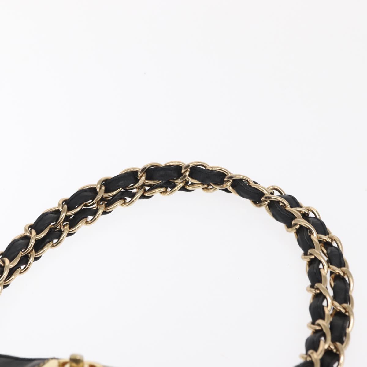CHANEL Choco Bar Chain Hand Bag Leather Black Gold CC Auth BA10362