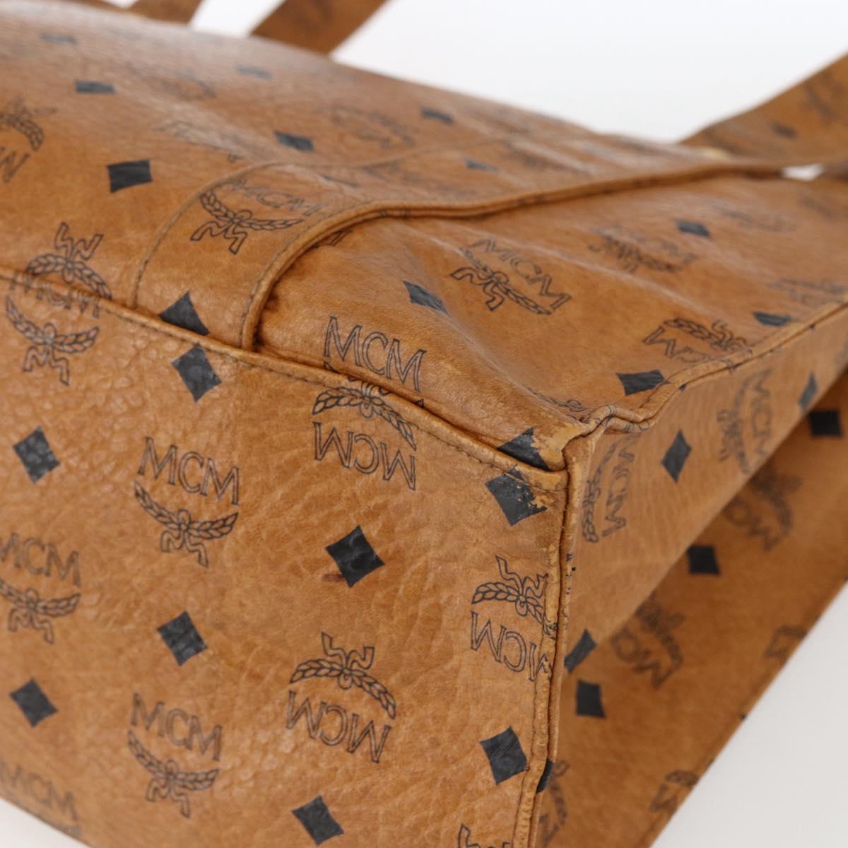 MCM Logogram Vicetos Tote Bag PVC Brown Gold Auth BA10363