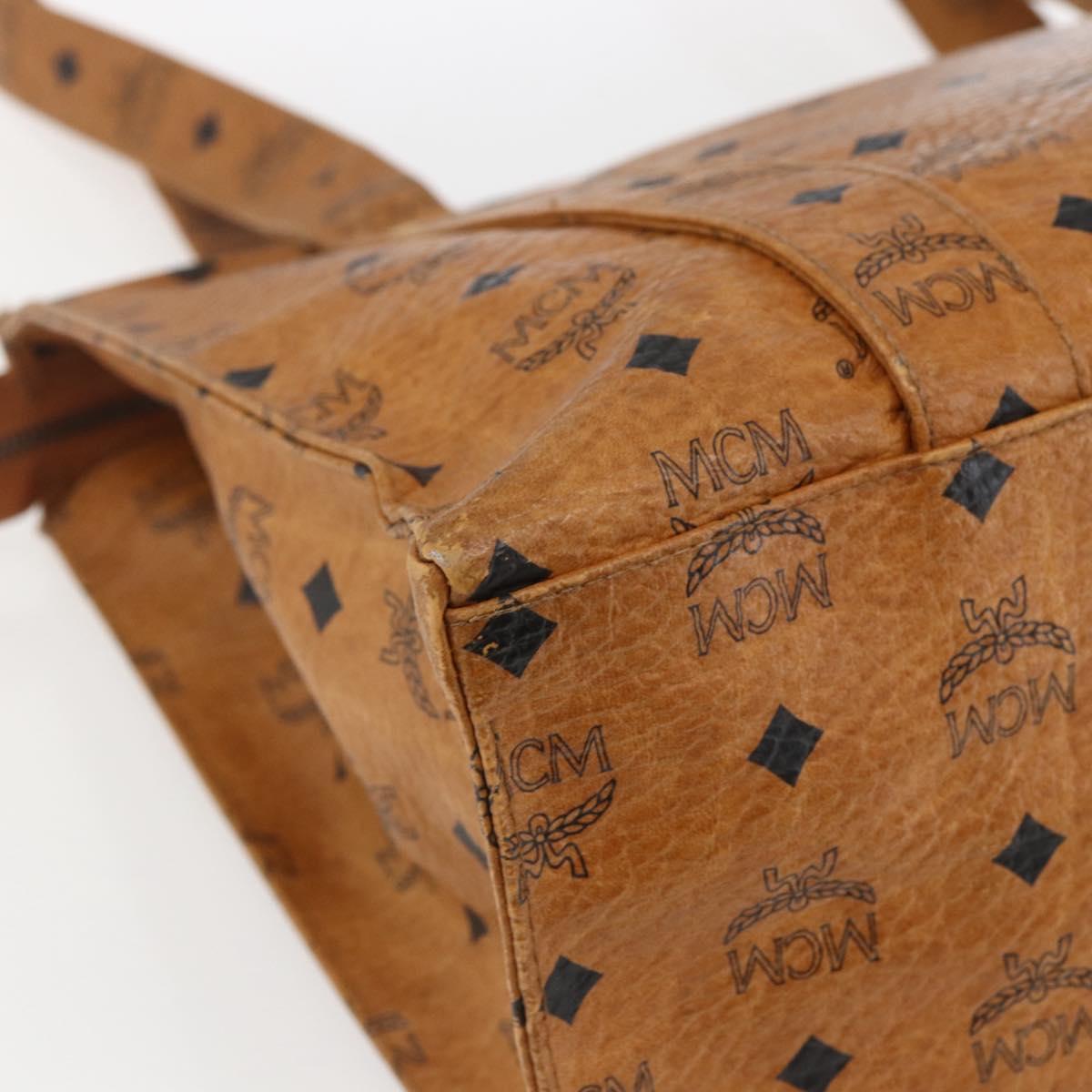 MCM Logogram Vicetos Tote Bag PVC Brown Gold Auth BA10363