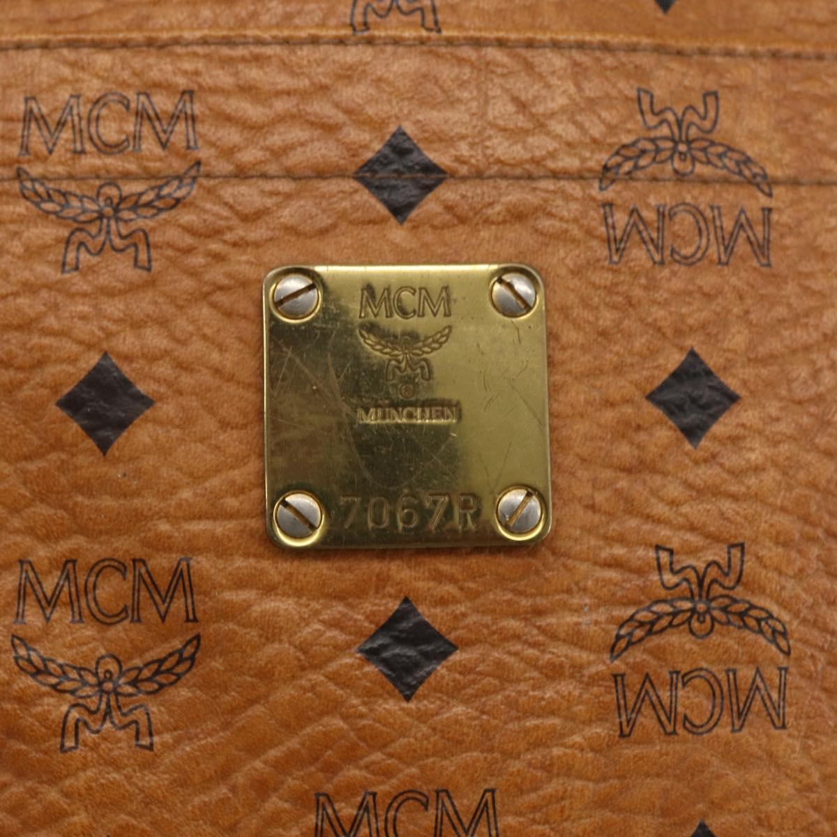 MCM Logogram Vicetos Tote Bag PVC Brown Gold Auth BA10363