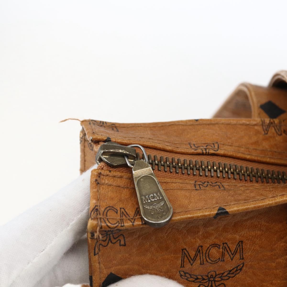 MCM Logogram Vicetos Tote Bag PVC Brown Gold Auth BA10363