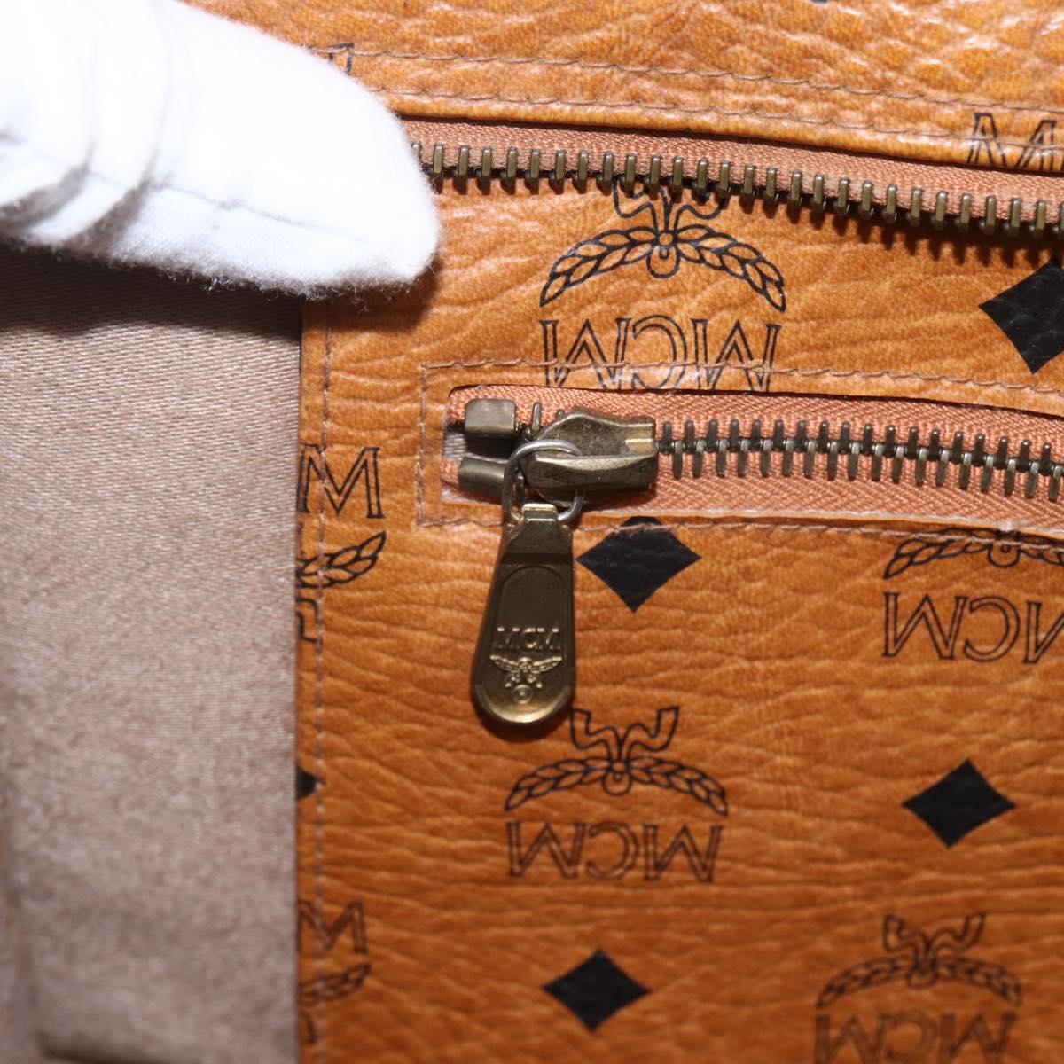 MCM Logogram Vicetos Tote Bag PVC Brown Gold Auth BA10363