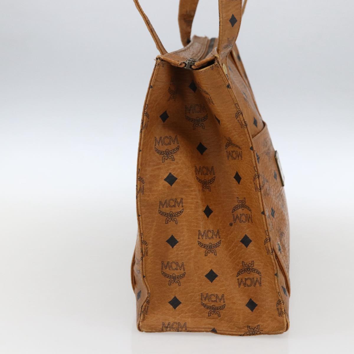 MCM Logogram Vicetos Tote Bag PVC Brown Gold Auth BA10363