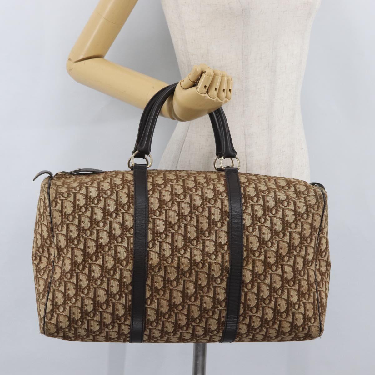 Christian Dior Trotter Canvas Boston Bag Brown Gold Auth BA10366