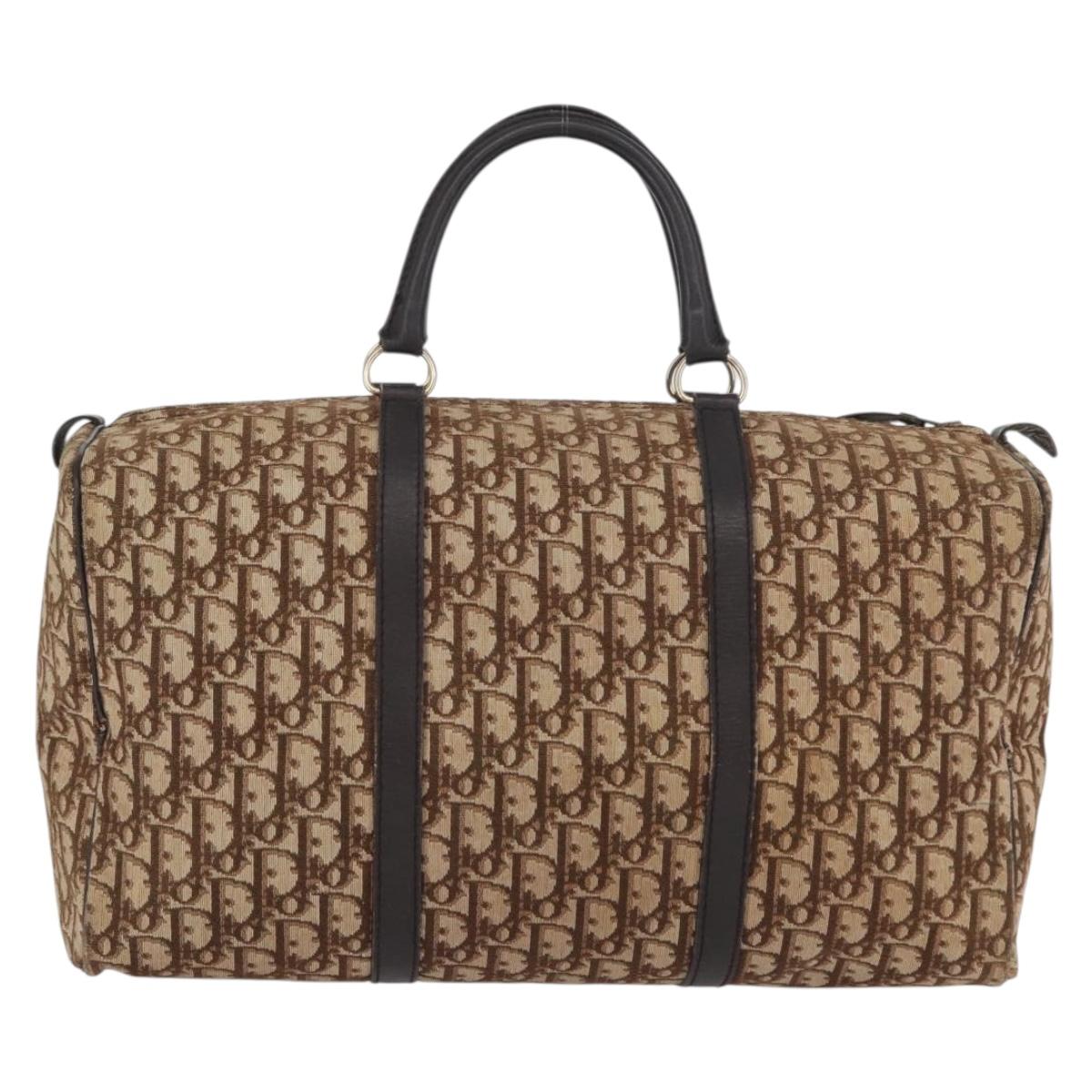 Christian Dior Trotter Canvas Boston Bag Brown Gold Auth BA10366