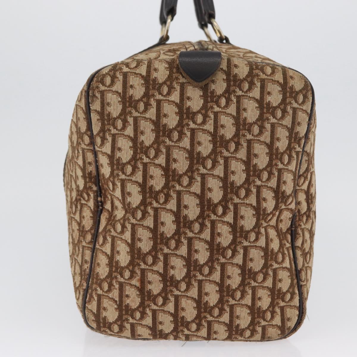 Christian Dior Trotter Canvas Boston Bag Brown Gold Auth BA10366