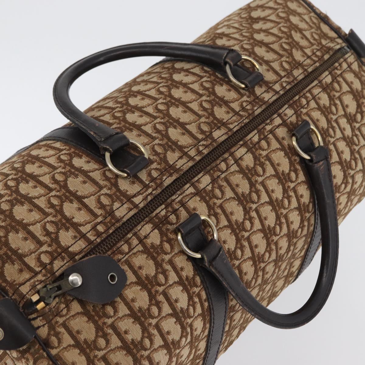 Christian Dior Trotter Canvas Boston Bag Brown Gold Auth BA10366