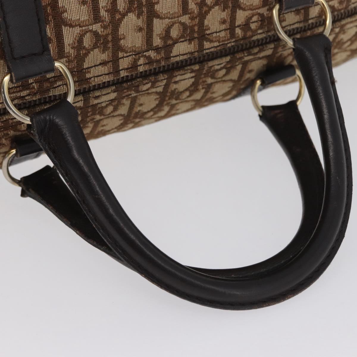 Christian Dior Trotter Canvas Boston Bag Brown Gold Auth BA10366