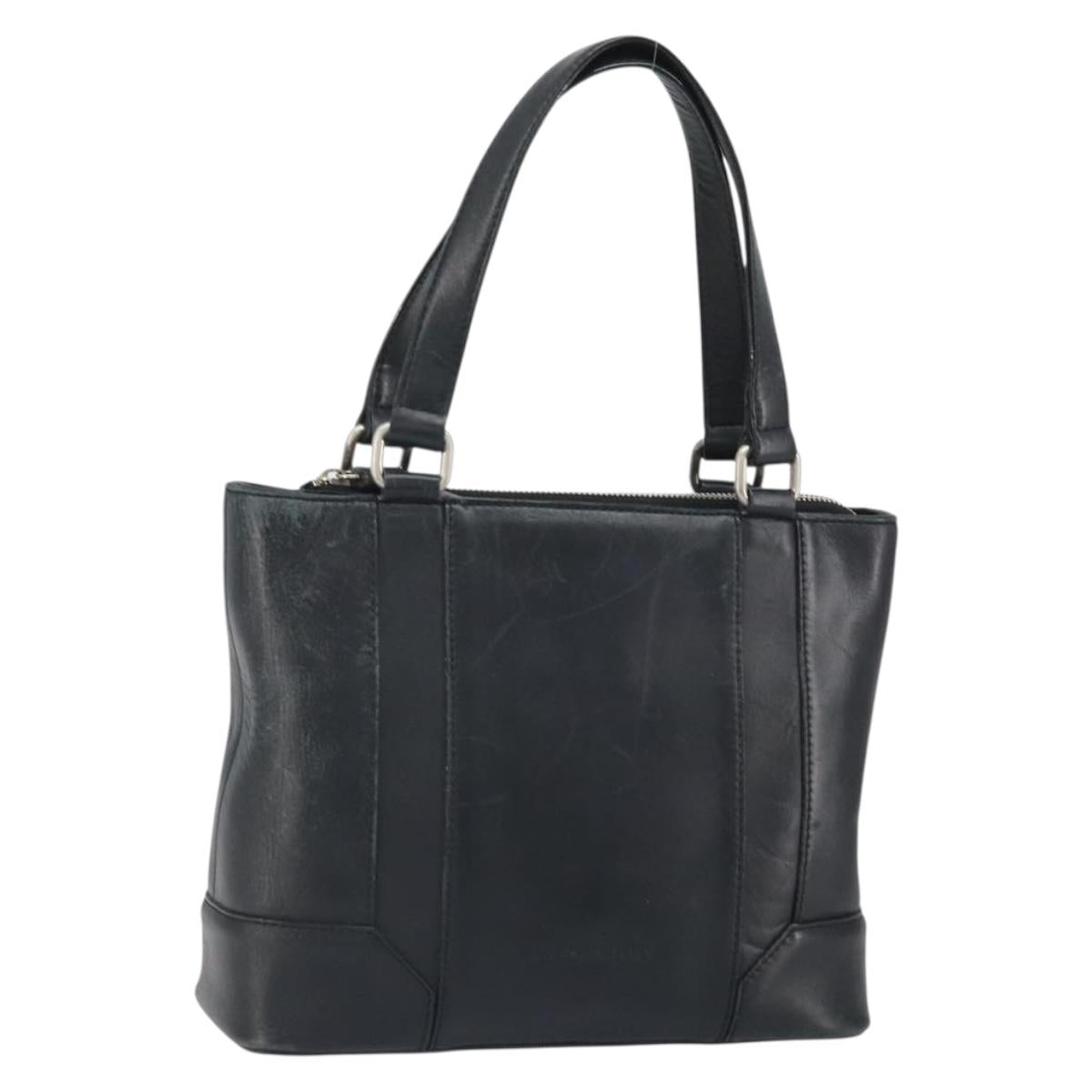 BURBERRY Hand Bag Leather Black Silver Auth BA10370