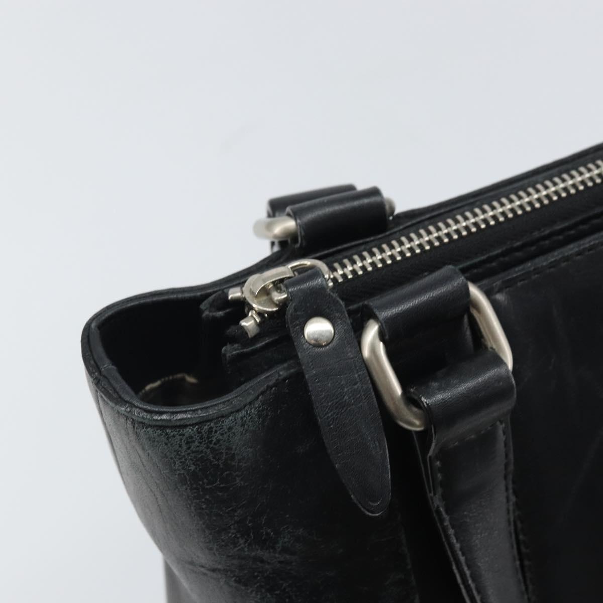 BURBERRY Hand Bag Leather Black Silver Auth BA10370