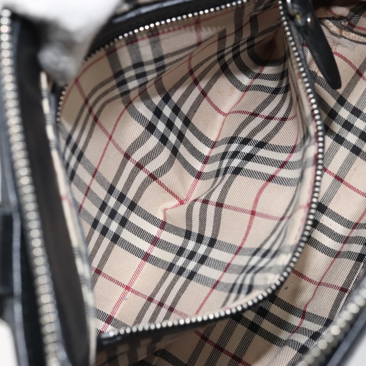 BURBERRY Hand Bag Leather Black Silver Auth BA10370