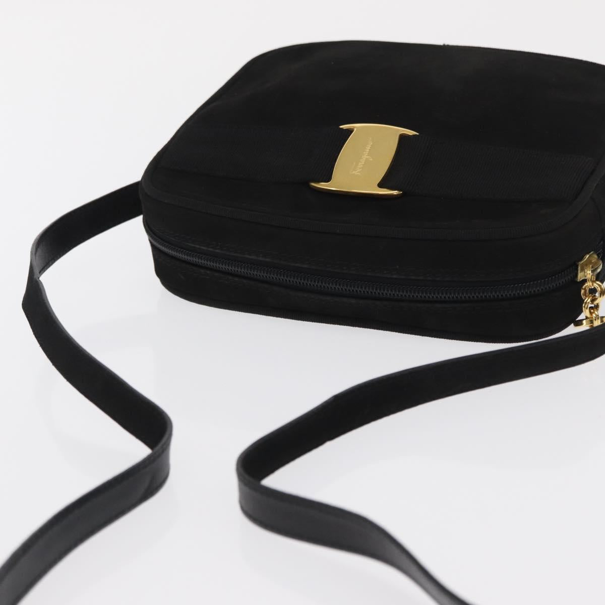Salvatore Ferragamo Vala Shoulder Bag Suede Black Gold Auth BA10372