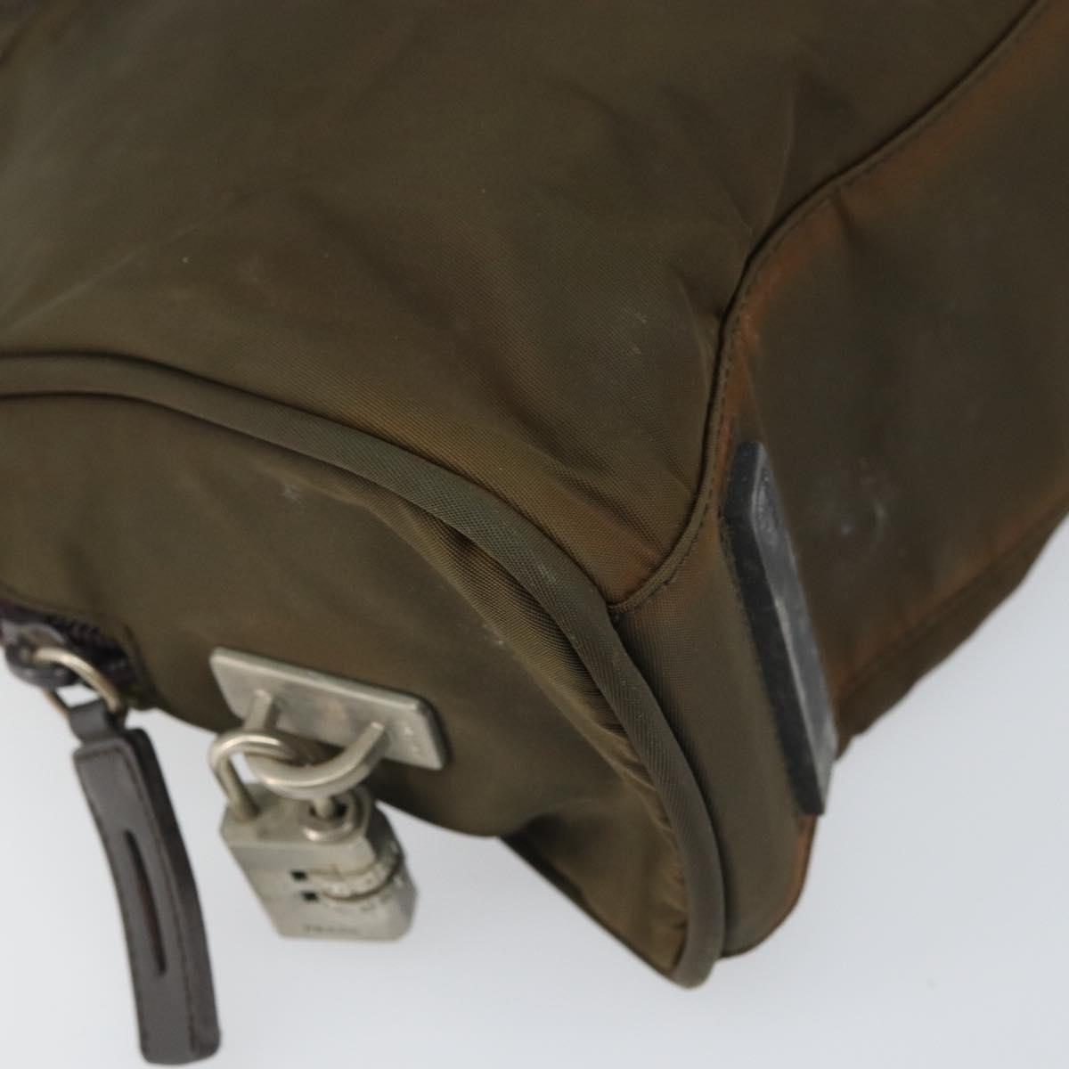 PRADA Hand Bag Nylon Khaki Silver Auth BA10374