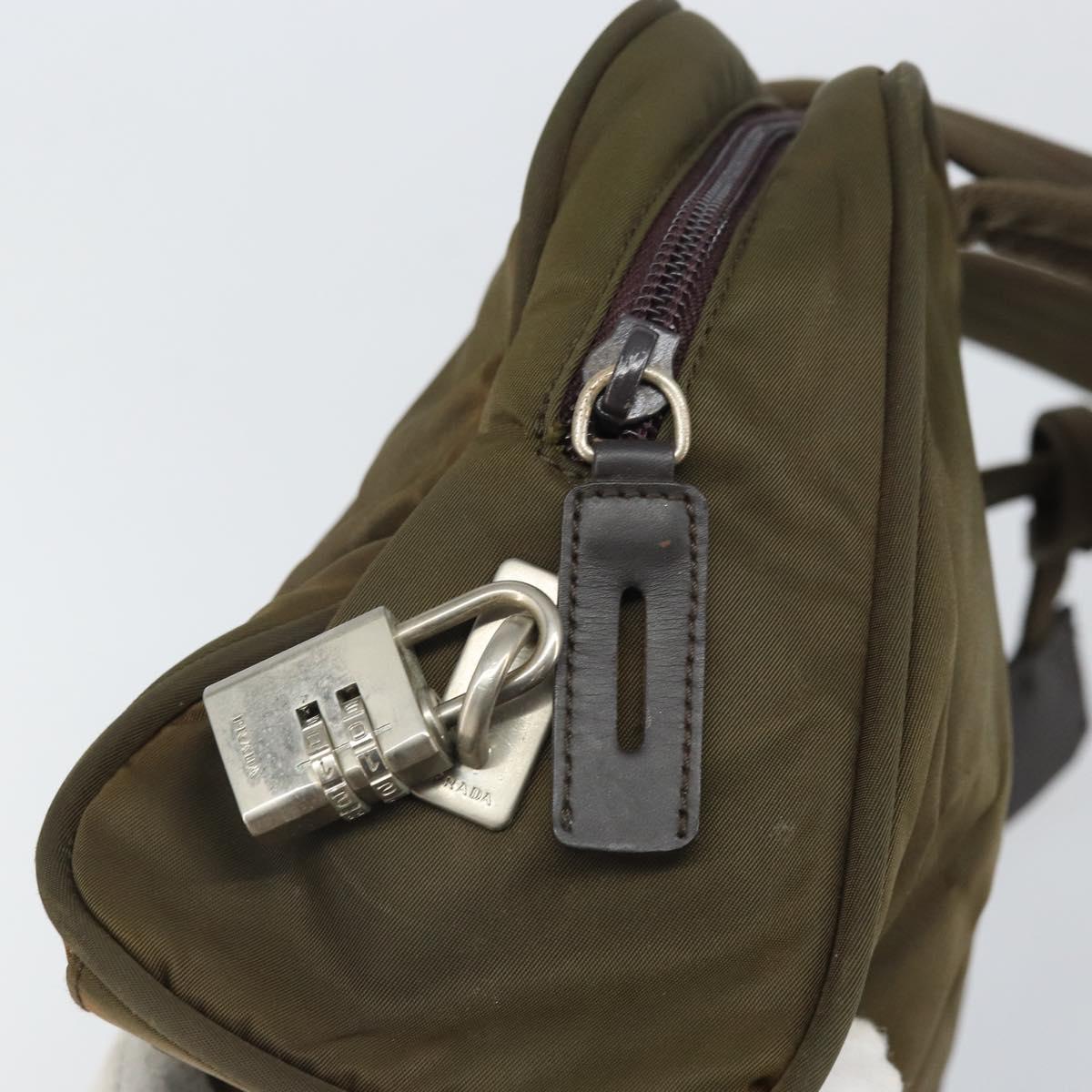 PRADA Hand Bag Nylon Khaki Silver Auth BA10374