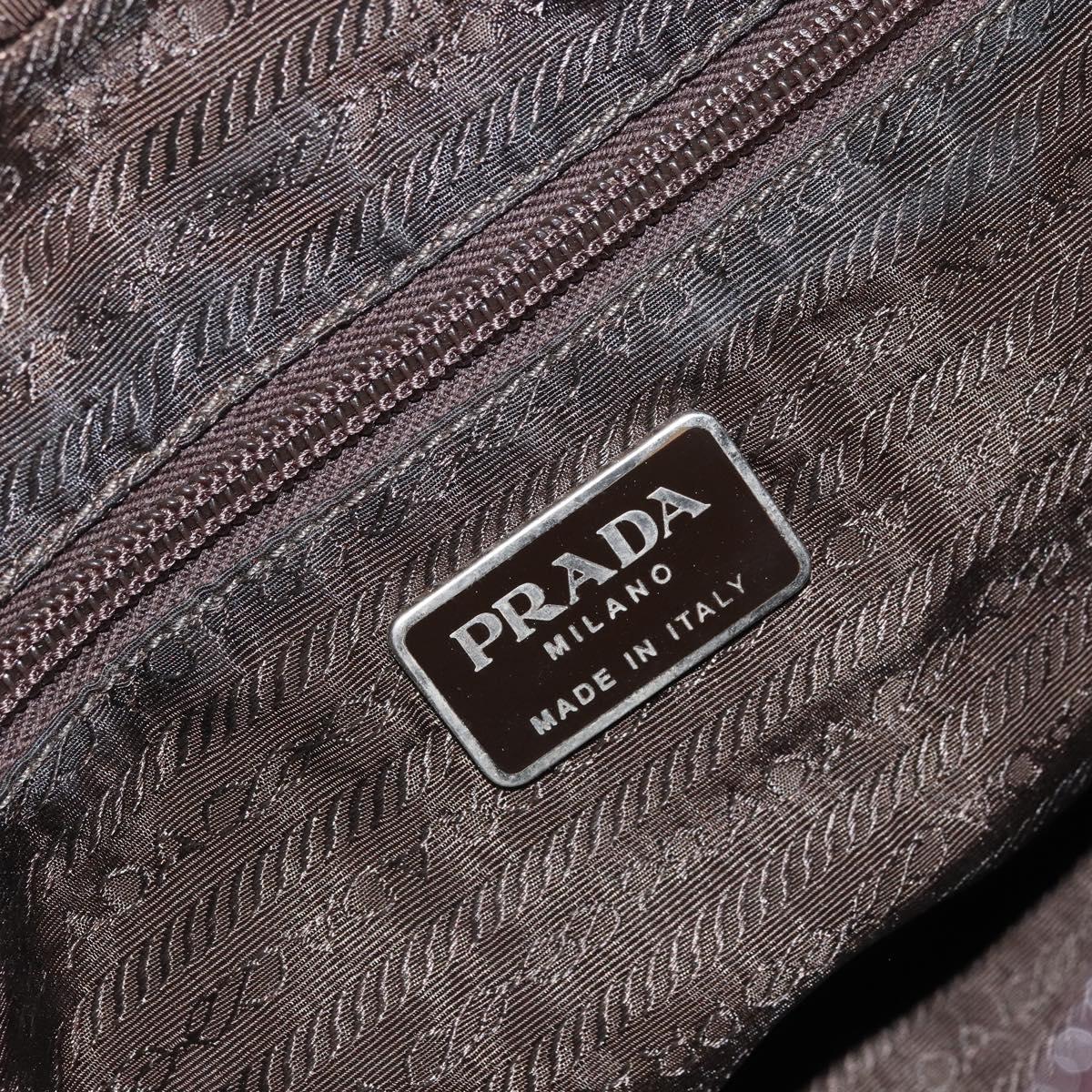 PRADA Hand Bag Nylon Khaki Silver Auth BA10374