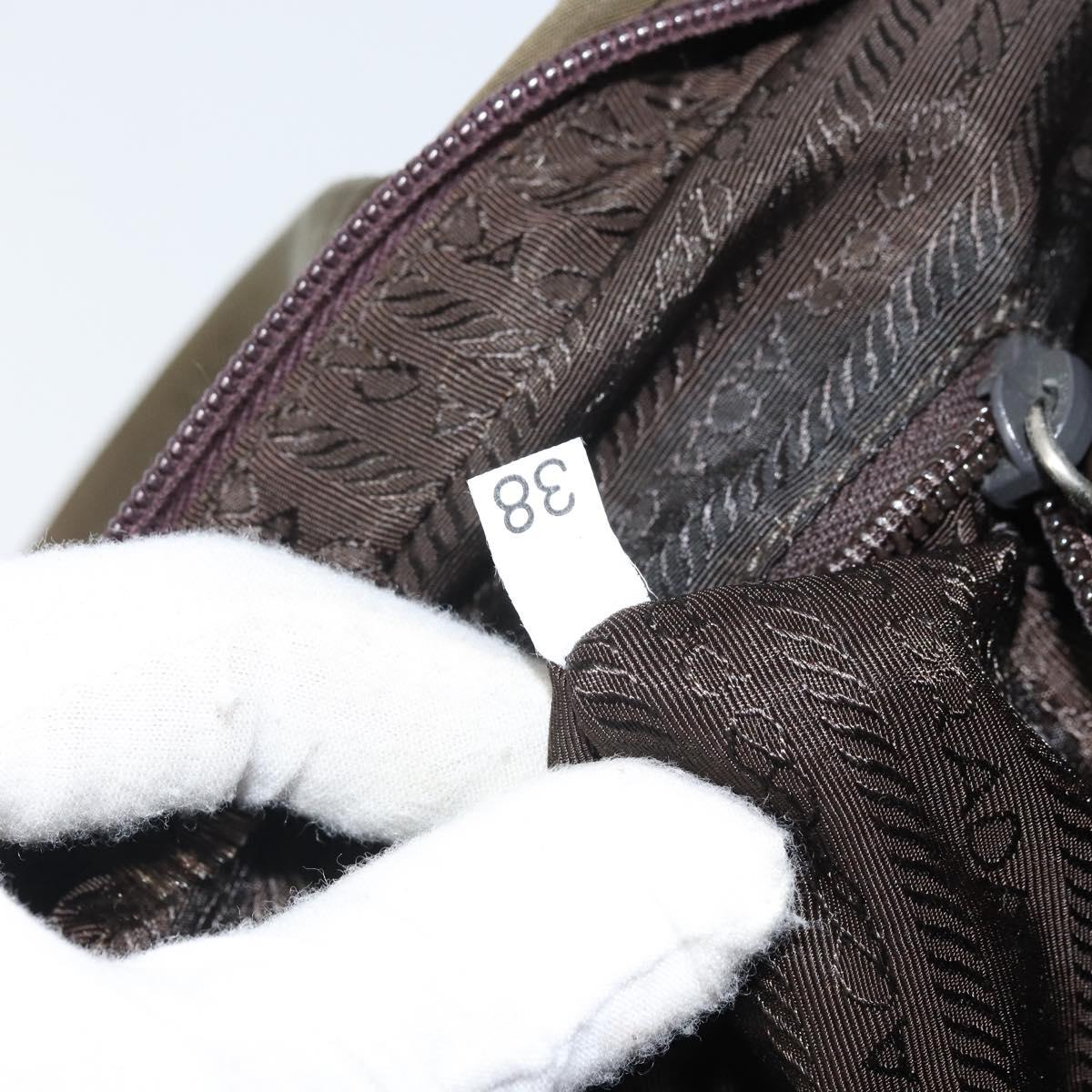 PRADA Hand Bag Nylon Khaki Silver Auth BA10374