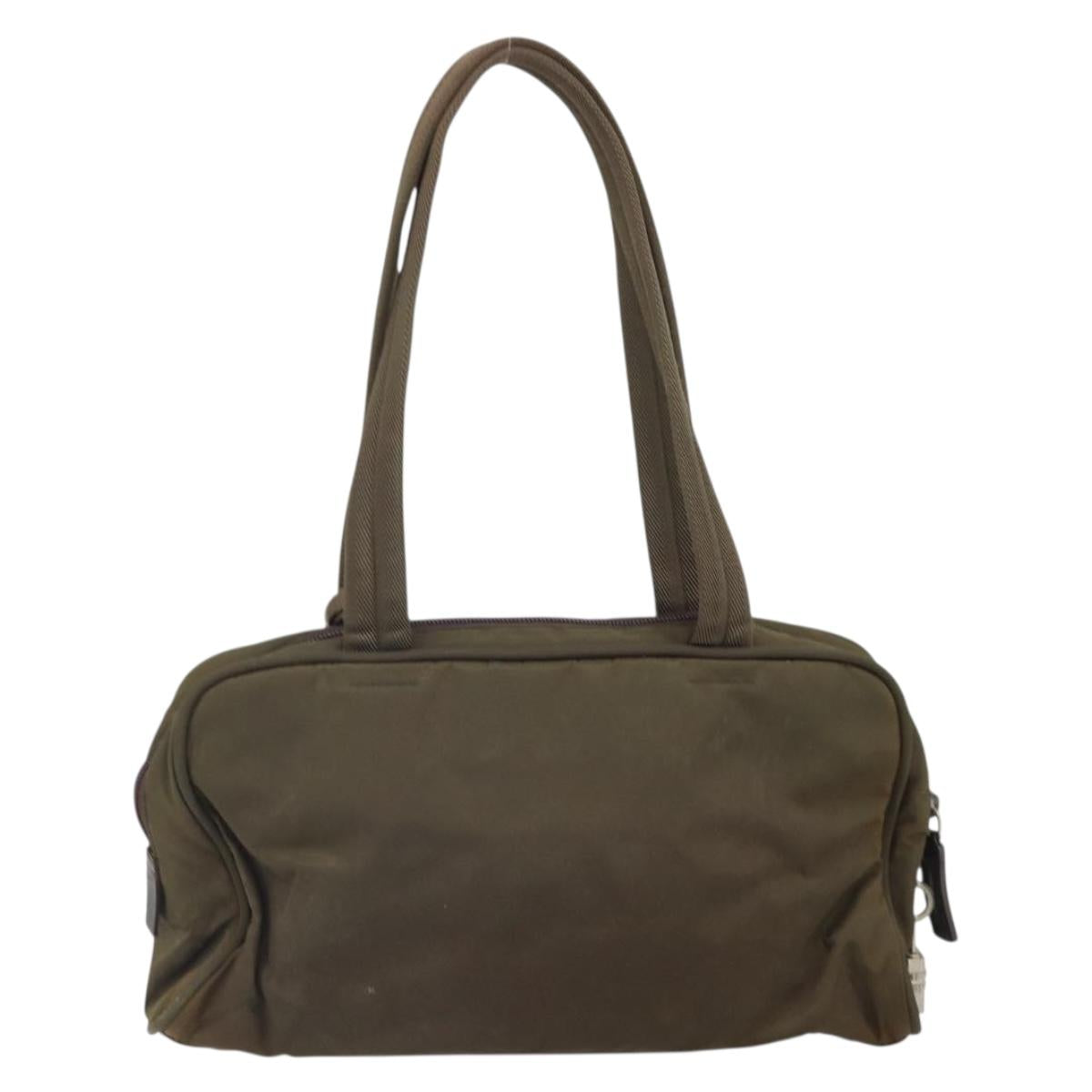 PRADA Hand Bag Nylon Khaki Silver Auth BA10374