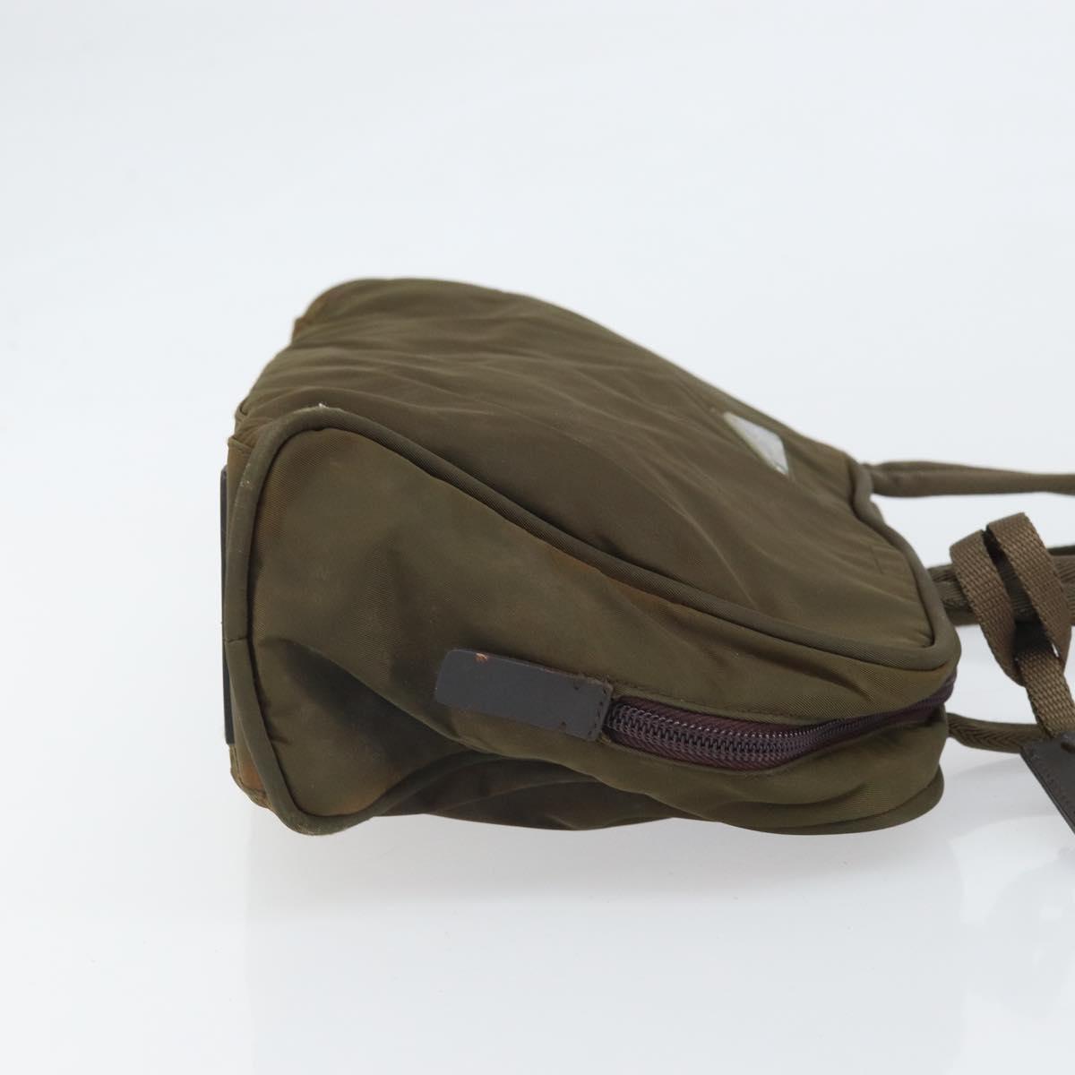 PRADA Hand Bag Nylon Khaki Silver Auth BA10374