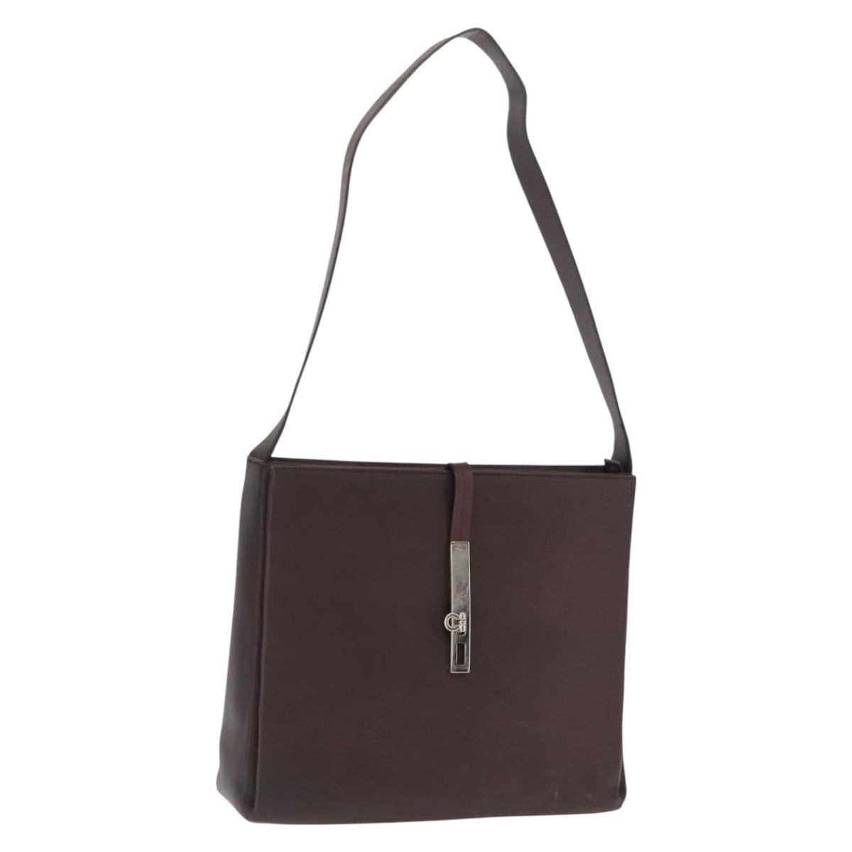 Salvatore Ferragamo Gancini Shoulder Bag Leather Brown Silver Auth BA10376