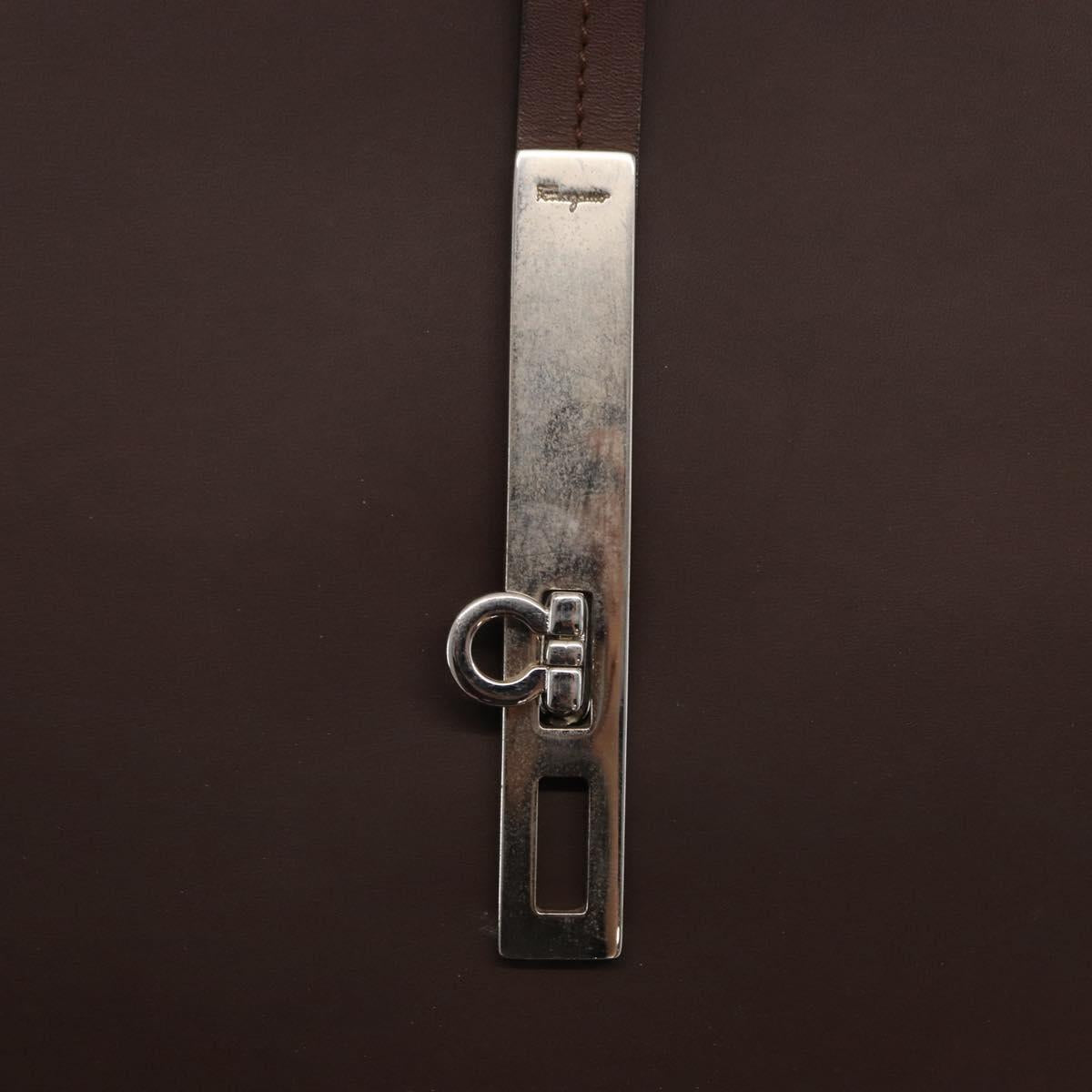 Salvatore Ferragamo Gancini Shoulder Bag Leather Brown Silver Auth BA10376