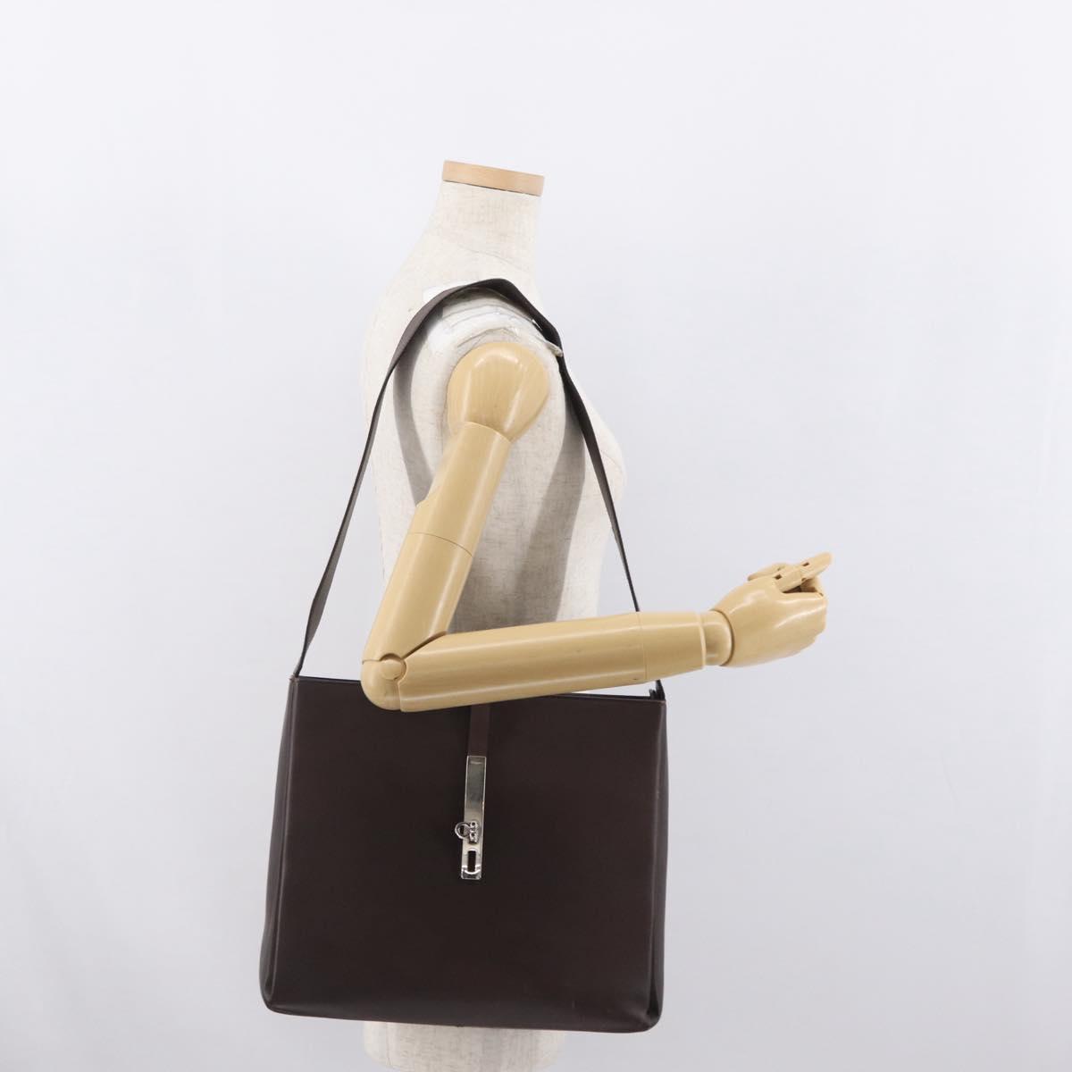 Salvatore Ferragamo Gancini Shoulder Bag Leather Brown Silver Auth BA10376