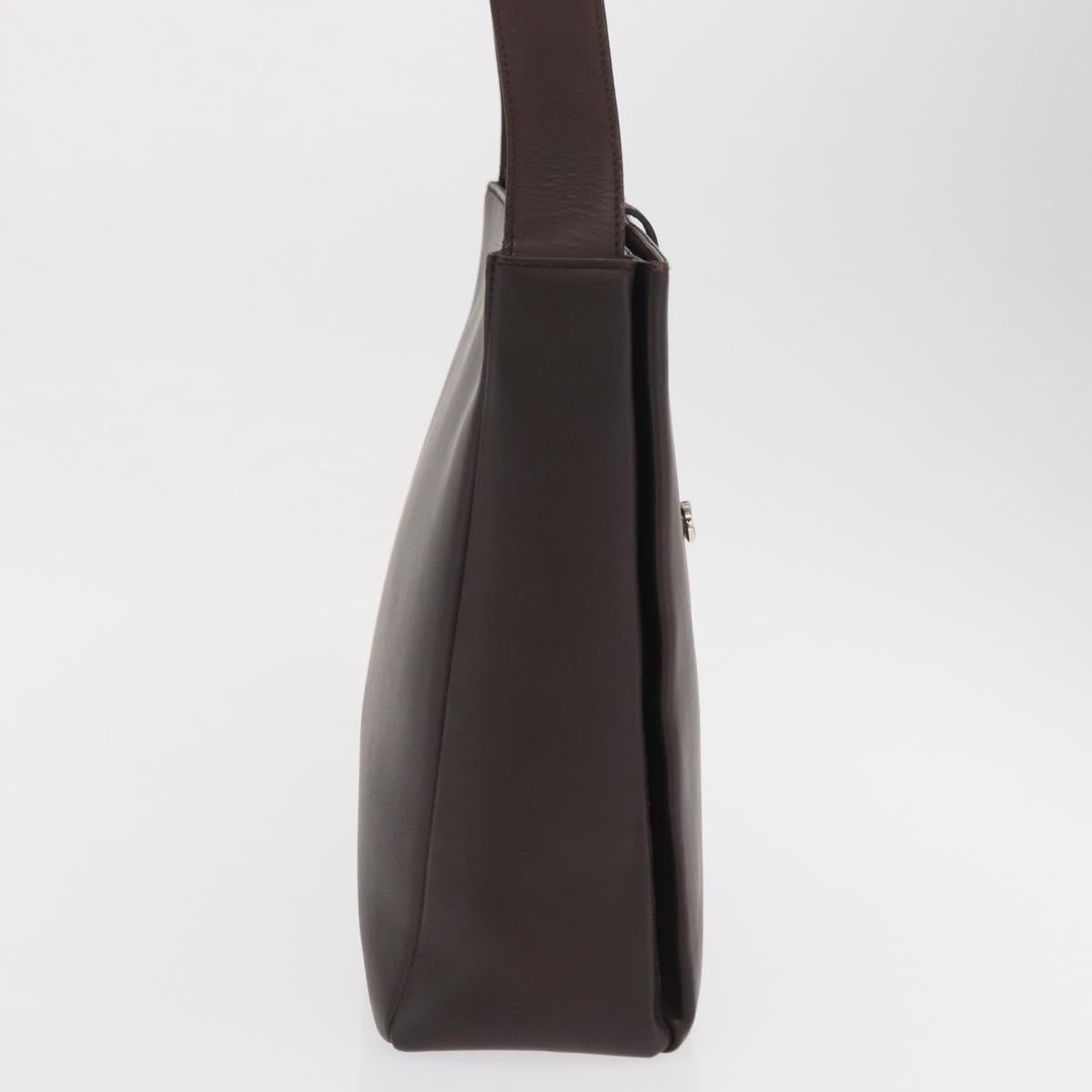 Salvatore Ferragamo Gancini Shoulder Bag Leather Brown Silver Auth BA10376