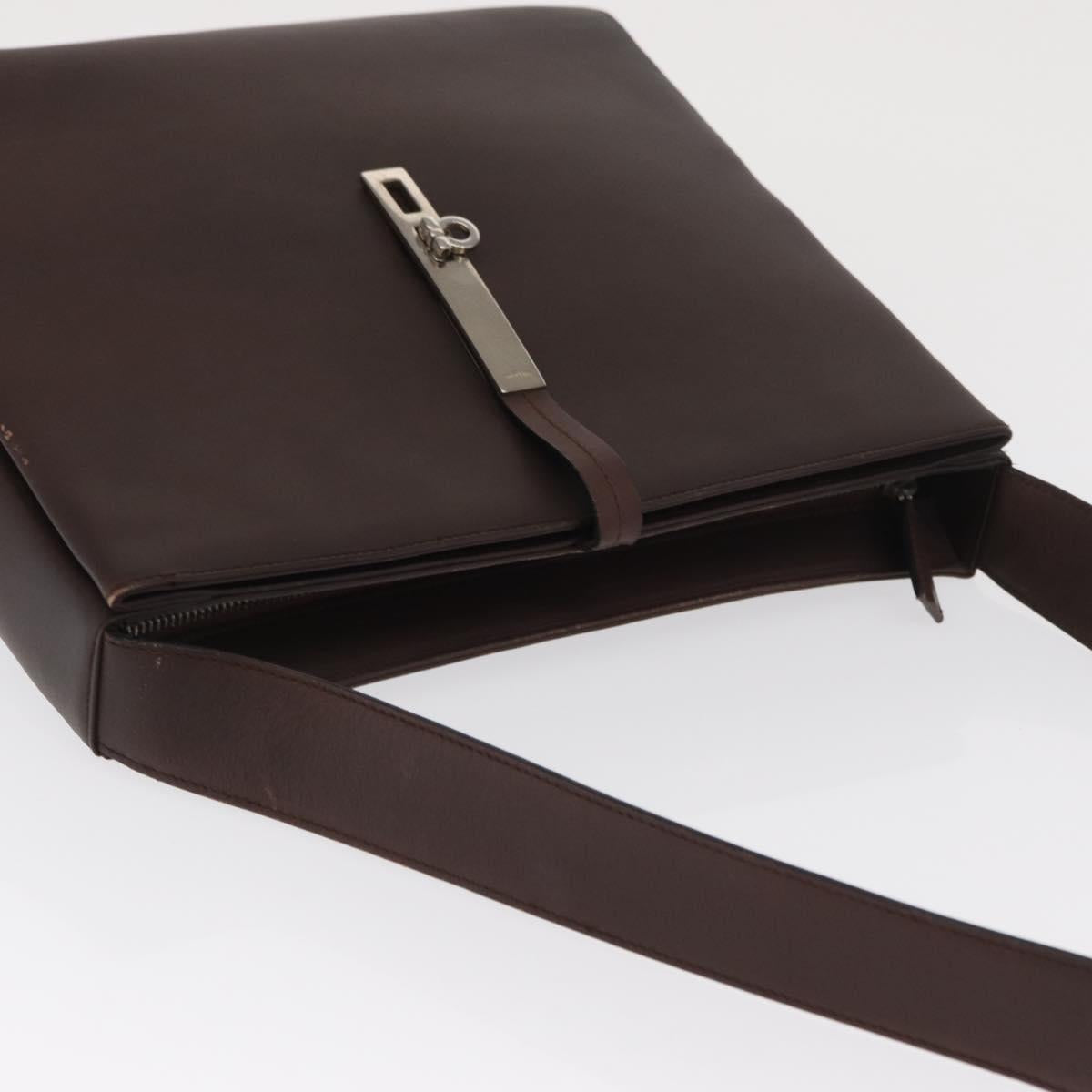 Salvatore Ferragamo Gancini Shoulder Bag Leather Brown Silver Auth BA10376